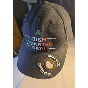 FUN!  Irish Drinking Cap/Hat ~ Shamrock ~‎ Bottle Opener ~Black ~GUC